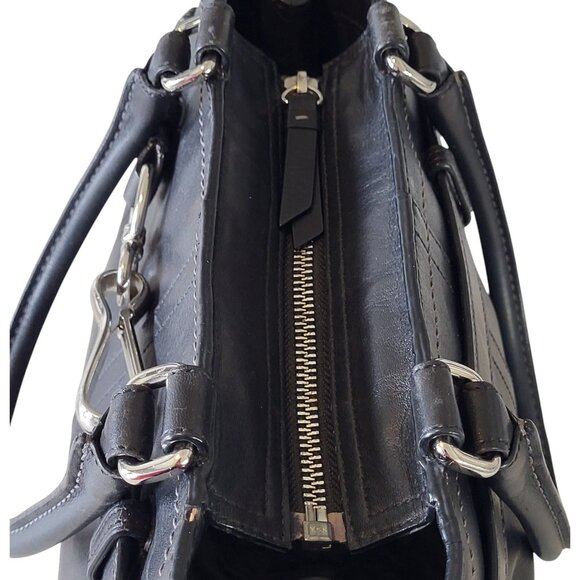 Coach Hampton Black Leather Satchel Top Double Handle Bag Dog Leash Clip F08A70 - Picture 7 of 15